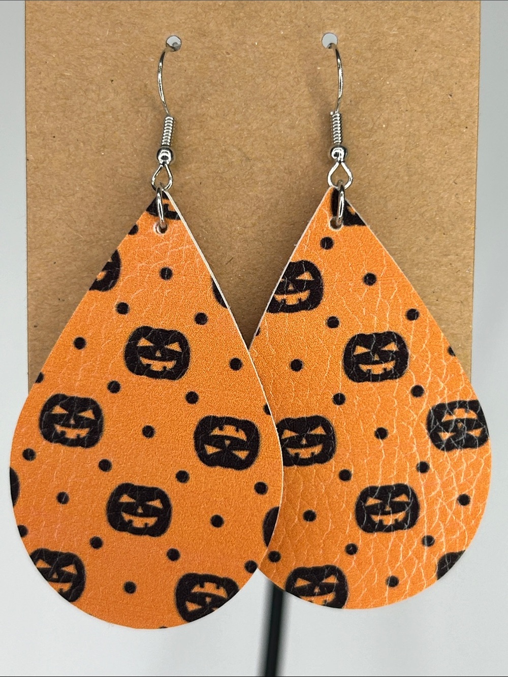 Faux Leather Dangle Earrings Halloween Pumpkins